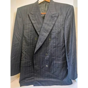 Canali Double Breasted Navy/White Striped Wool Cashmere Blazer US 44R/EU 52R - Picture 1 of 8