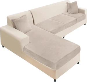 Funda de sofá seccional 4 piezas fundas de cojín de sofá separadas de terciopelo en forma de L suaves - Imagen 1 de 6