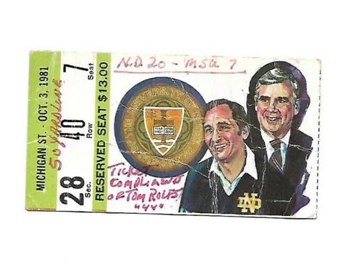1981 NOTRE DAME VS MICHIGAN STATE TICKET STUB Cover