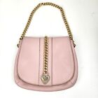 Juicy Couture Vintage Y2K Pink Leather Purse with Rhinestone Heart Gold Chain