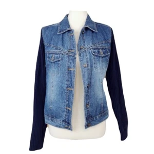 Route 66 Denim Jeansjacke Rippstrick Ärmel Taschen Damen Medium - Bild 1 von 7