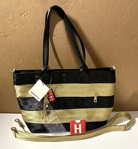 Harveys Seatbelt Champagne Kisses Black & Gold Mini Streamline Tote Purse/Bag - Picture 1 of 14