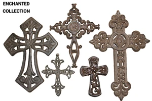 5pc Cross Collection - Wall Mounted Rustic Cast Iron Decorative Home Decor - Picture 1 of 8