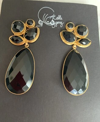 Серьги-заявления Elle Gemz с черным ониксом золотистого цвета - Изображение 1 из 3