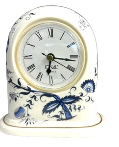 VINTAGE JONAL QUARTZ MANTLE CLOCK Blue Floral Delft Style Pattern Works Great - Picture 1 of 13