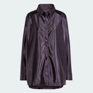 adidas Originals Women's Oversized Satin Shirt, Aurora Black, Large - Picture 1 of 6