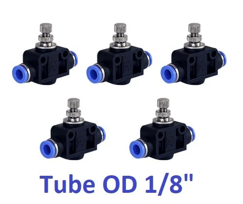 Pneumatic Inline Air Flow Speed Control Valve Tube OD 1/8" Inch Fitting 5 Pieces - Image 1 of 1