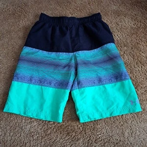 Boys UNDER ARMOUR Green Black Striped Swim Shorts Bathing Suit Size Youth Med - Picture 1 of 3