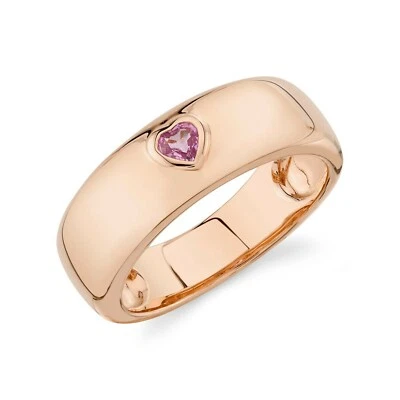 Forma Corazón Zafiro Rosa 14K Oro Rosa Anillo de Banda 0.13CT Bisel Set Natural - Imagen 1 de 4