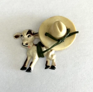 Vintage Celluloid Plastic Donkey Pin Brooch w/ Hat - Picture 1 of 2
