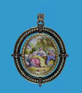 Colgante Miniatura Esmaltado A Mano Oro+Plata Francia o Ginebra Alrededor de 1875 - Imagen 1 de 3