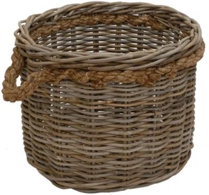 Großer Pflanzkorb / Holzkorb / rund mit Seilrand Grau Natur Rattan (XXL Ø60cm) - Bild 1 von 7