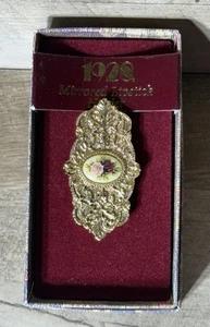 Vintage 1928 Mirrored Lipstick Holder Gold Tone Floral Enamel In Box - Picture 1 of 8