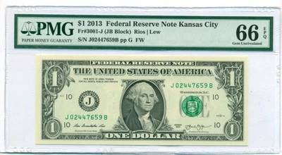 2013 $1 FRB Kansas City Bank Note 66 EPQ PMG - Image 1 of 4