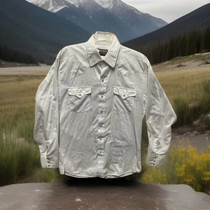 Panhandle Slim Shirt Men 16 1/2 35 White Pearl Snap Western Rockabilly Cowboy - Picture 1 of 9