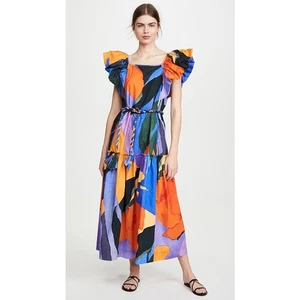 Mara Hoffman Zarela Dress Watercolor Organic Cotton Puff Sleeve Pockets NWT $890 - Picture 1 of 20