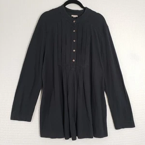 J. Jill Tunic Womens XL Black Pleated Pintuck Long Sleeve Cotton Casual Henley - Picture 1 of 19