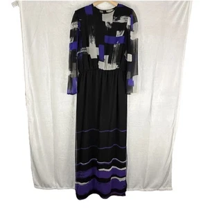 Vintage Hanae Mori Chiffon Dress 80s Cocktail Avant Garde Purple & Black Size 14 - Picture 1 of 12