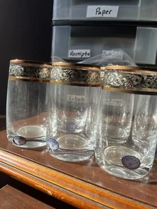 bohemian crystal glasses set (8) With Gold/platinum Floral Band - Picture 1 of 8