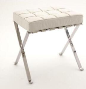 White Sienna Leather Dressing Table Stool by RV Astley 