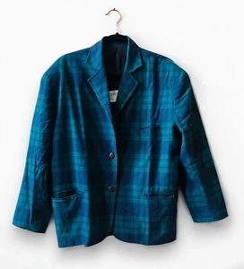 L’atmosphere Tartan Plaid Blazer Sz Small Green Blue Y2K 3 Button Vintage - Picture 1 of 7