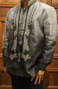Black and Gray Long Sleeve Organza Barong Tagalog SIZE 2XL - Picture 1 of 8