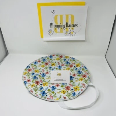 Pretty Flowers on Blue Hoop Dust Cover Project Bag Stitch/Needlecraft Sm or Lg - Image 1 of 3