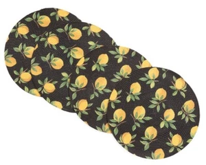 Set of 4 Round Braided Placemats (15") CITRUS FRUITS,LEMONS ON BLACK, MADISON,SB - Picture 1 of 15