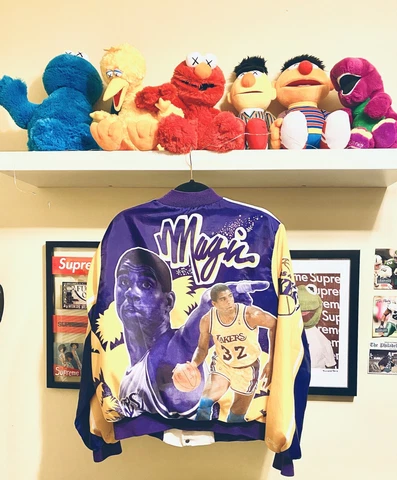 Vintage NBA Magic Johnson Los Angeles LA Lakers Chalk Line Starter Jacket Cover