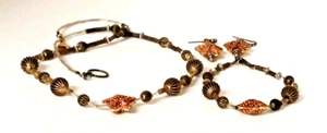 Bronze Tone Brown Enamel Starfish Necklace, Earring,(Pierce Ears) Bracelet Set - Picture 1 of 11
