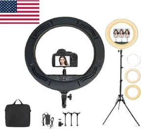 18" LED Ring Light Kit: Makeup, Selfie, Vlog w/Tripod, 3 Holders, Remote & Bag - Picture 1 of 10