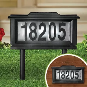Solar LED House Address Number Sign Yard Stake Outdoor Lighted Wall Door Plaque - Picture 1 of 6