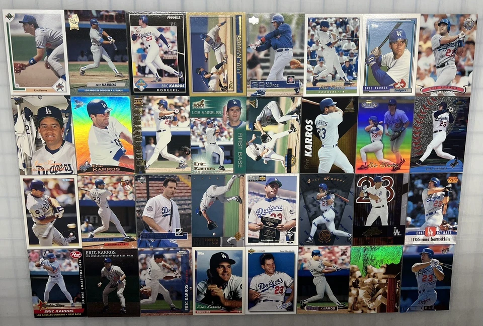 ERIC KARROS - огромный 32 различных карты лот! НОВИЧОК + Topps-Fleer + Dodgers-Cubs! $$$ - Изображение 1 из 1