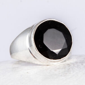925 Sterlingsilber, Zauberhaft schöner Silber Ring, funkelnder Onyx, Rund, 61
