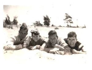 FOUR BOYS IN SAND,1909.VTG 3.3" x 2.7" PHOTO/4 - Picture 1 of 2