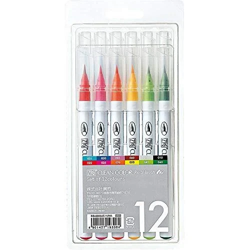 Kuretake ZIG CLEAN COLOR Real Brush 12 Colors set, AP-Certified, Flexible Brush - Image 1 of 4