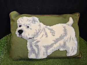 Vintage seltenes 24"" x 17"" handgefertigtes Wollnadelspitze West Highland Terrier Kissen - Bild 1 von 5