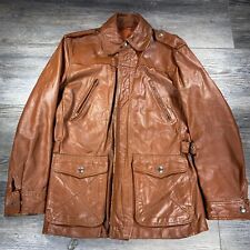 Vintage 70s genuine leather Jacket Mens 36 XS Scotts Grey LTD Hippie Brown Wool