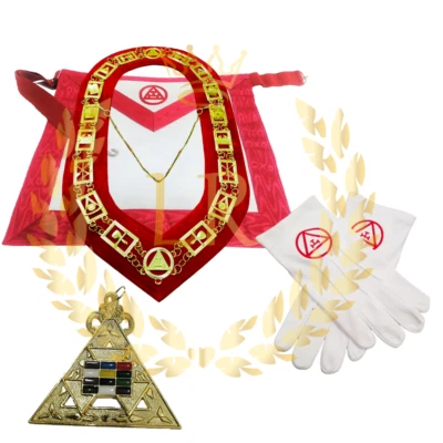 Masonic Royal Arch Genuine Leather Apron, Chain Collar, Gloves, Jewel Apron Set - Image 1 of 4