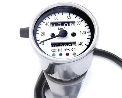 Mini Tacho 60 mm Kontrollleuchten 140 KM/H Oldtimer Chopper Custom Cruiser TOP - Bild 1 von 4