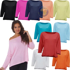 Damen T-Shirt 3/4 Arm mit weitem Ausschnitt Langarmshirt Rundhals - Bild 1 von 12