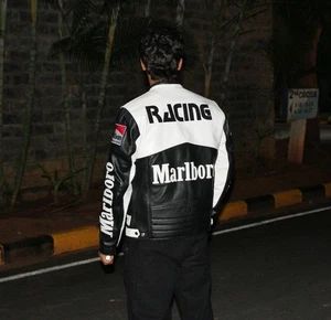 Vintage Marlboro Leather Motorcycle Racing Jacket White Black New All Sizes - Picture 1 of 14