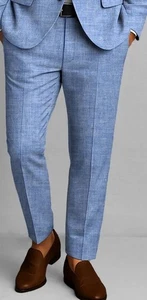 Neu ohne Etikett Talia blau 100 % Leinen 34 x 32 für Herren - Bild 1 von 13