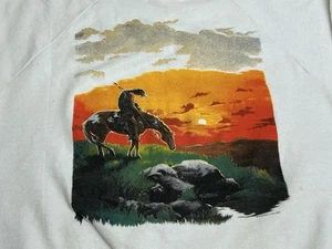 Vintage 90s Native American Indian Horse Rider Sunset Sweatshirt USA Made Size L - Picture 1 of 12