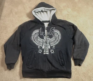 AKADEMIKS Hoodie Herren Indianer schwarz Reißverschluss Fronttaschen Kordelzug Größe Large - Bild 1 von 10