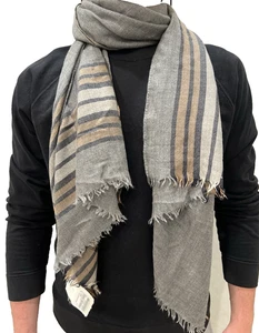 Brunello Cucinelli Hombre Bufanda Cachemira y Seda Extra Largo Gris Beige 69” X 30” - Imagen 1 de 10