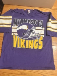 Vintage 80s NFL Minnesota Vikings Striped Shirt L Purple Yellow GARAM INC. USA - Picture 1 of 8