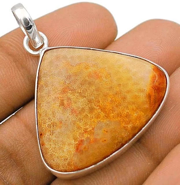 Colgante de plata de ley maciza 925 coral fósil natural de 1 1/2" de largo  Foto 1 de 1