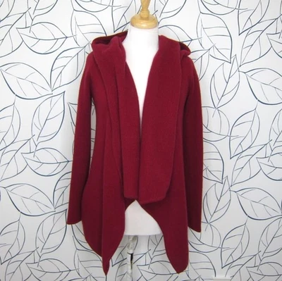 Cárdigan Suéter DONNA KARAN NY Borgoña Con Capucha Cuello Chal Cachemira Talla S Foto 1 de 4