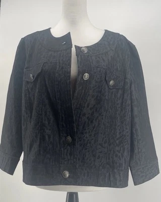 Sandro Dark Cheetah 印花夹克女式 XL * 阅读 * * 波西米亚动物印花黑色 — 第 1/4 张图片